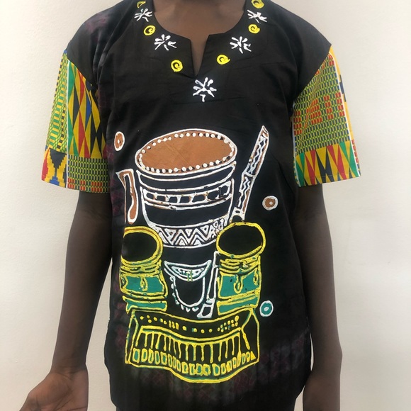 African men attire shirt with kente sleeve - Picture 1 of 7